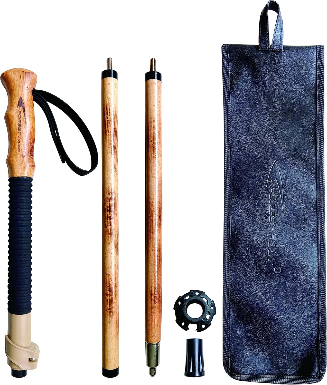 Trekking Poles- 1-pc Pack - Adjustable Hiking or Walking Stick –Strong, Natural Beech Wood - Quick Adjust Flip-Lock - Beech Wood Grip, Leather Strap