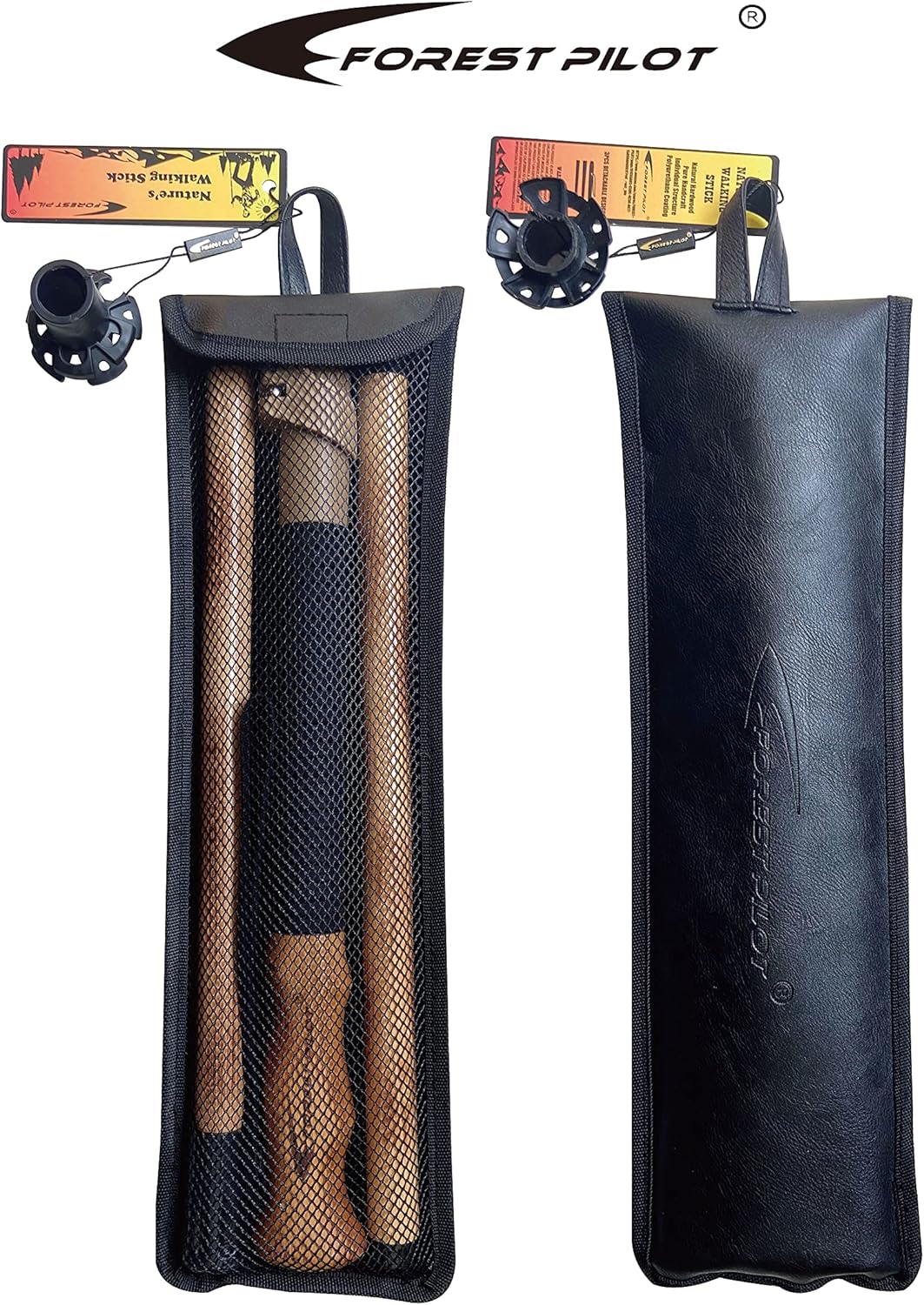 Trekking Poles- 1-pc Pack - Adjustable Hiking or Walking Stick –Strong, Natural Beech Wood - Quick Adjust Flip-Lock - Beech Wood Grip, Leather Strap - Image 5