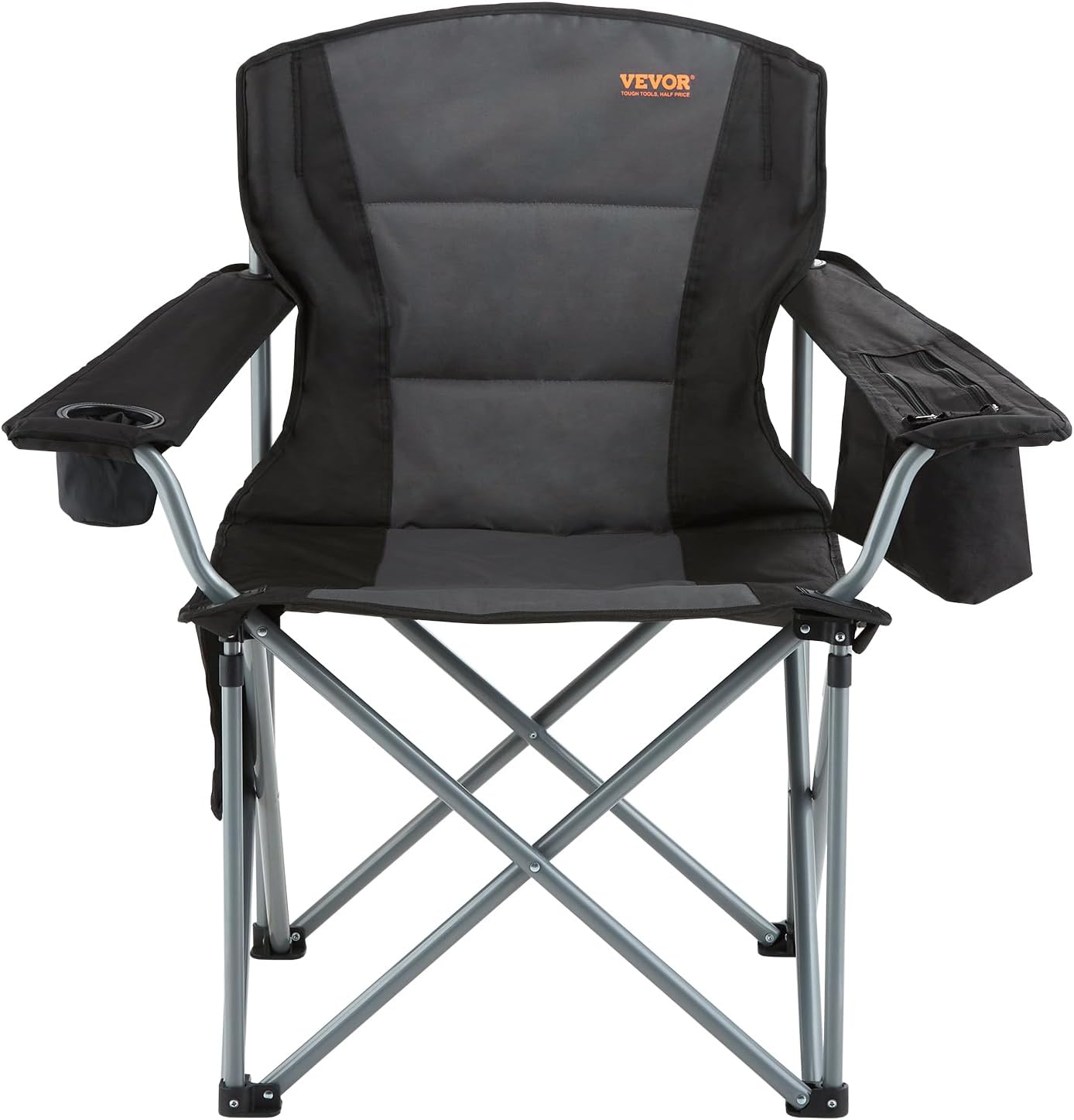VEVOR Camping Folding Chair, Portable Heavy Duty Outdoor Quad Lumbar Back Padded with Side Pockets, Cup Holder and Cooler Bag for Beach, Lawn, Picnic, Fishing, Backpacking, Black - Image 6